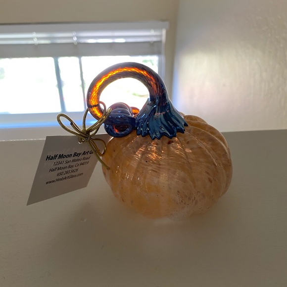 Other - Hand-blown Glass Pumpkin Peach Purple Iridescent